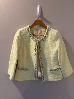 McGinn Neon Yellow and Cream Tweed Fringed Jacket